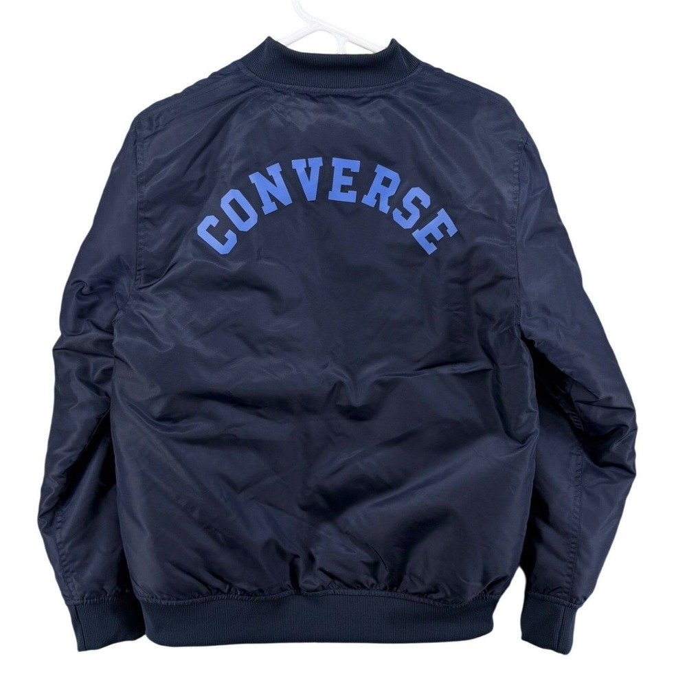 Converse Navy Blue Bomber Varsity Jacket Full Zip Logo Back Coat Youth XL New